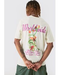 BoohooMAN - Tall Wldwide Graphic T-shirt In Ecru - Lyst