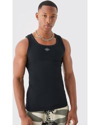 BoohooMAN - Ribbed Branded Muscle Fit Vest - Lyst