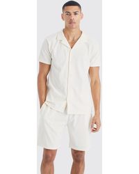 Boohoo - Regular Fit Short Sleeve Ribbed Shirt And Short Set - Lyst