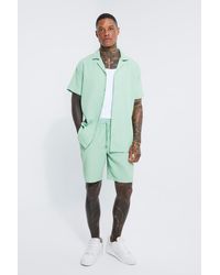 BoohooMAN - Pleated Oversized Shirt And Short Set - Lyst
