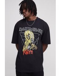 BoohooMAN - Tall Oversized Iron Maiden License Print Acid Wash T-Shirt - Lyst