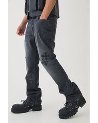 BoohooMAN - Slim Rigid Flare Cross Embroidered Jeans - Lyst