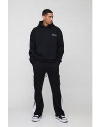BoohooMAN - Oversized Boxy Hoodie & Raw Hem Cargo Gusset Jogger Tracksuit - Lyst