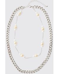 BoohooMAN - Mock Pearl Charm Chain Necklace - Lyst