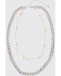 BoohooMAN - Pearl Charm Chain Necklace - Lyst