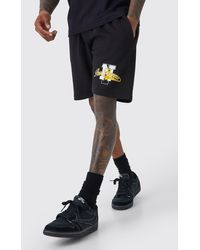 boohooMAN Oversized Vintage Varsity Jersey Short - Black - Size S