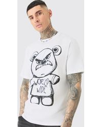 BoohooMAN - Tall Oversized Evil Teddy T-shirt In White - Lyst