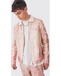 BoohooMAN - Metallic Print Regular Fit Denim Jacket - Lyst