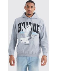 BoohooMAN - Tall Oversized Homme Dove Print Graphic Hoodie - Lyst