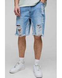 BoohooMAN - Tall Relaxed Ripped Gusset Jean Shorts - Lyst