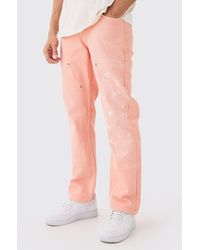 BoohooMAN - Relaxed Rigid Carpenter Paint Splatter Overdyed Jeans - Lyst