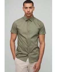 BoohooMAN - Stretch Fit Basic Short Sleeve Collared Shirt - Lyst