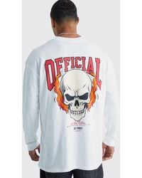 BoohooMAN - Langärmliges Oversize T-Shirt mit Totenkopf-Print - Lyst