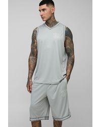 BoohooMAN - Tall Bm Embroidered Tank & Basketball Fit Short Set - Lyst