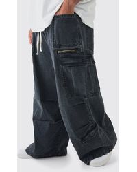 BoohooMAN - Plus Elasticated Waist Acid Wash Parachute Cargo Jeans - Lyst