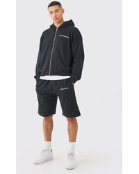 BoohooMAN - Oversized Boxy Zip Through Hooded Short Tracksuit - Lyst
