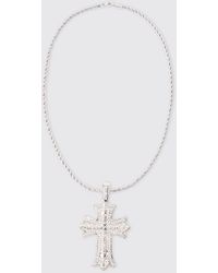 BoohooMAN - Iced Gothic Cross Pendant Necklace In Silver - Lyst