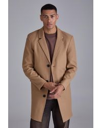 BoohooMAN - Single Breasted Wool Look Overcoat In Camel - Lyst