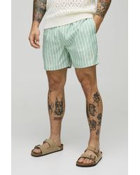 BoohooMAN - Branded Stripe Mid Length Swim Short - Lyst