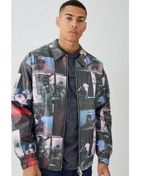 BoohooMAN - Oversized Collared Printed Bomber - Lyst