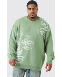 BoohooMAN - Plus Oversized Knitted Line Drawing Drop Shoulder Jumper - Lyst