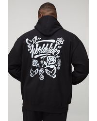 Boohoo - Plus Regular Fit Script Graffiti Dove Print Hoodie - Lyst