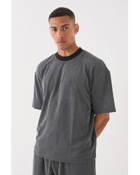 BoohooMAN - Oversized Boxy Extended Neck Stripe Texture T-shirt - Lyst