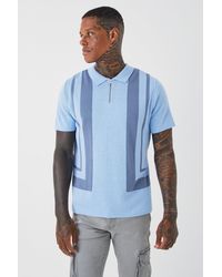 BoohooMAN - Regular Fit Panel Half Zip Knitted Polo - Lyst
