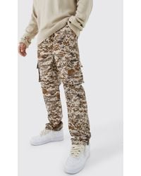 BoohooMAN - Elastic Waist Camouflage Straight Fit Cargo Trousers - Lyst