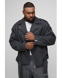 BoohooMAN - Plus Oversized Wool Look Biker Jacket - Lyst