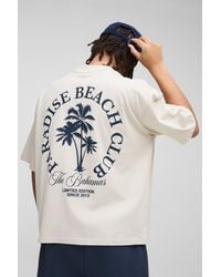 Boohoo - Camiseta Oversize Recta Con Cuello Extendido Y Estampado De Palmeras Paradise Beach Club - Lyst