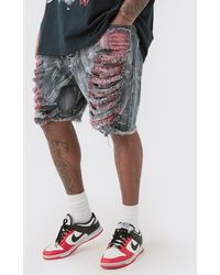 BoohooMAN - Plus Extreme Rip Acid Wash Relaxed Fit Short - Lyst