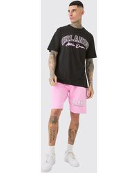BoohooMAN - Tall Orlando Varsity Print T-shirt & Short Set - Lyst