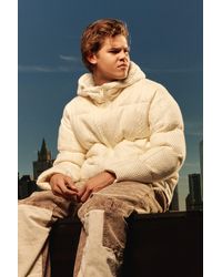 BoohooMAN - Heavyweight Cable Knitted Puffer With Hood - Lyst