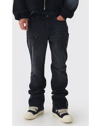 BoohooMAN - Slim Rigid Flare Washed Denim Cross Applique Jeans - Lyst