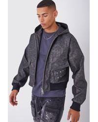 BoohooMAN - Boxy Washed Pu Hooded Bomber - Lyst