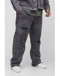 BoohooMAN - Plus Acid Wash Distressed Relaxed Fit Carpenter Pants - Lyst