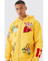 BoohooMAN - Oversized Zip Through Embroidered Spray Hoodie - Lyst
