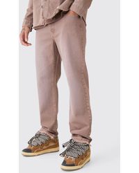 BoohooMAN - Relaxed Rigid Overdyed Let Down Hem Jeans - Lyst