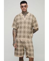 BoohooMAN - Tall Regular Fit Crochet Polo Shirt & Relaxed Short Set - Lyst