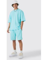 BoohooMAN - Oversized Contrast Stitch Embroidered T-shirt & Short Set - Lyst
