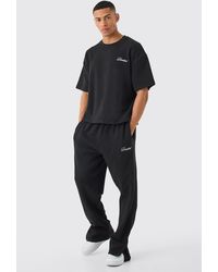 BoohooMAN - Oversized Boxy Embroided T-shirt And Trouser Set - Lyst