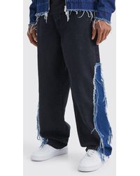 BoohooMAN - Baggy Rigid Frayed Spliced Jeans In True Black - Lyst