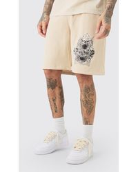 BoohooMAN - Tall Oversized Fit Gothic Print Jersey Shorts - Lyst