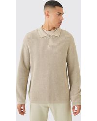 Boohoo - Relaxed Fit 1/4 Zip Funnel Fisherman Knit Sweater - Lyst