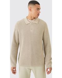 BoohooMAN - Regular Fit 1/4 Zip Funnel Fisherman Knit Sweater - Lyst