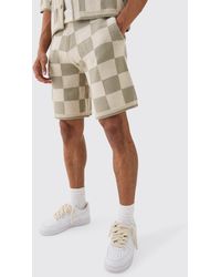 Boohoo - Relaxed Mid Length Check Knitted Short - Lyst