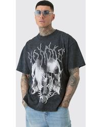 BoohooMAN - Tall Distressed Oversized Acid Wash Gothic Print T-shirt - Lyst
