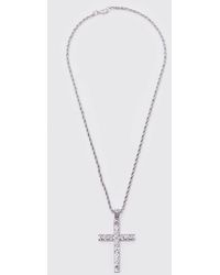 BoohooMAN - Iced Crystal Cross Necklace With Gift Bag - Lyst