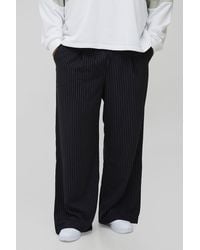 BoohooMAN - Plus Pleat Front Wide Leg Pinstripe Pants - Lyst